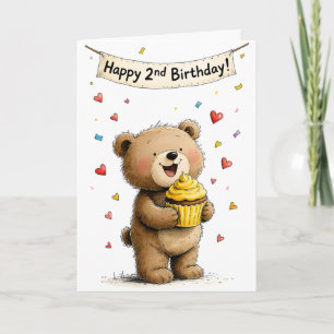 Cartão Urso Teddy Caprichoso Fofo Aniversário de Dois Ano