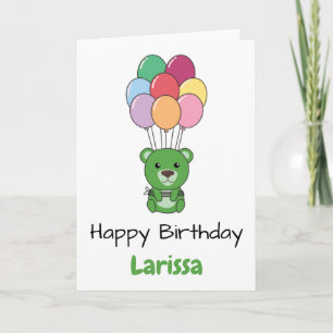 Cartão Urso Verde Voa Com Balões Coloridos
