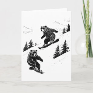 Cartão Ursos de Snowboard, Esportes de Inverno Divertidos