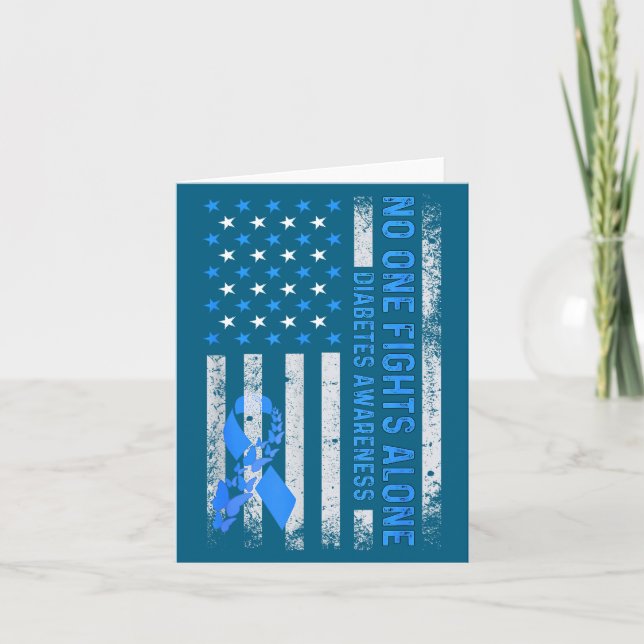 Cartão Usa American Flag No Fighting Alone Diabetes Aware (Frente)
