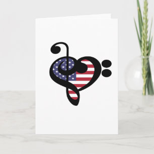 Cartão USA Flag Music Heart - Musico do Orgulho Americano