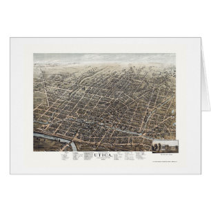 Cartão Utica, mapa panorâmico de NY - 1873