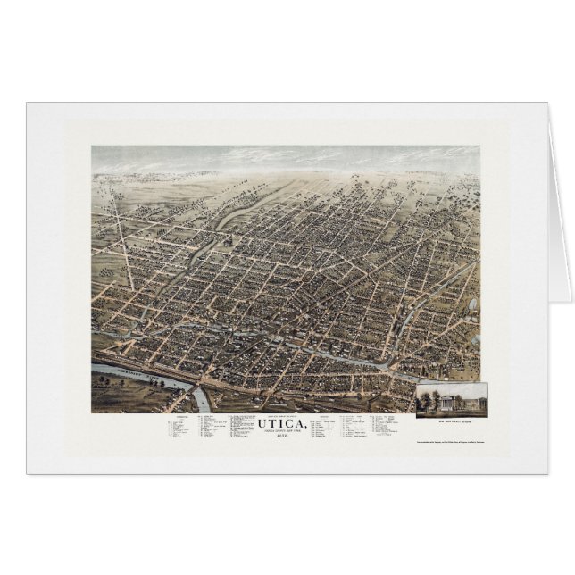 Cartão Utica, mapa panorâmico de NY - 1873 (Frente Horizontal)