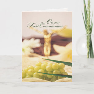Cartão Uvas e Cruz da Primeira Comunhão