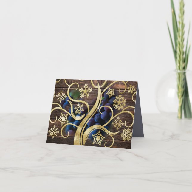 Cartão Uvas Elegantes Com Padrão Dourado (Frente)