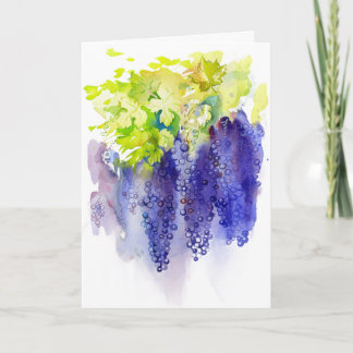 Cartão Uvas Roxas e Folhas de Videira Aquarela