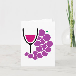 Cartão Uvas Roxas Minimalistas e Cálice de Vinho