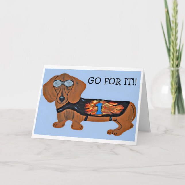 Cartão Vá em frente! Dachshund Corredor (Frente)