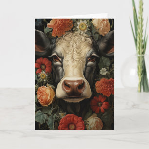 Cartão Vaca Adorável nas Flores para Todas as Ocasioes 