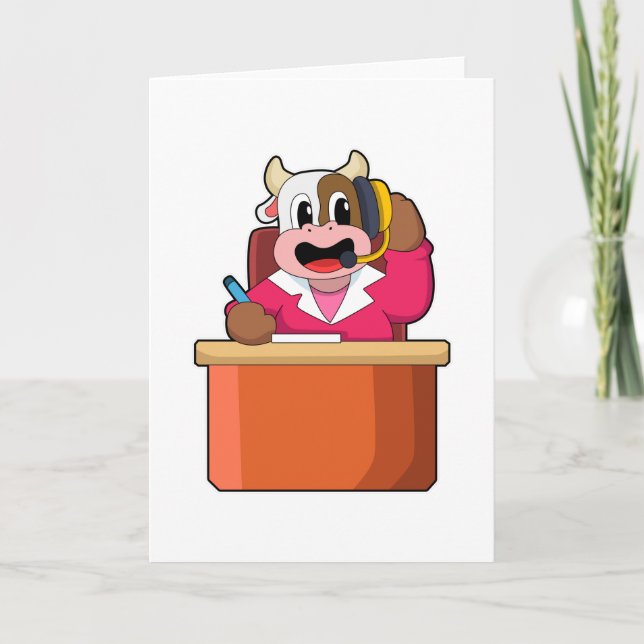 Cartão Vaca como Secretária com Mesa (Frente)