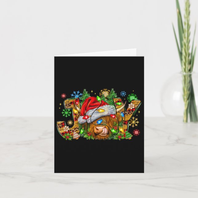 Cartão Vaca das Terras Altas Fofas de Natal Com Santa Hat (Frente)