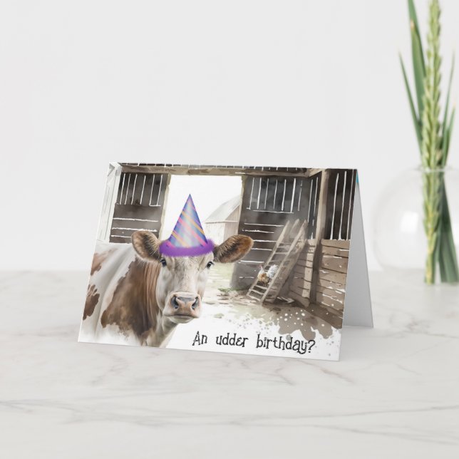 Cartão Vaca De Aniversário Com Aquarela (Frente)