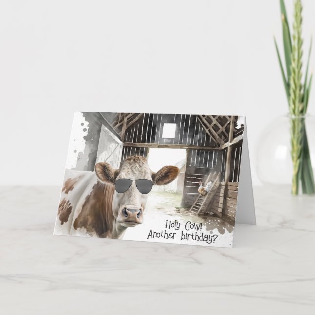 Cartão Vaca De Aniversário Com Óculos De Sol Aviadores (Frente)