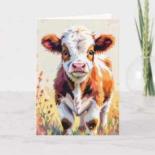 Cartão Vaca de Aniversário de Aquarela Vestindo um Chapéu