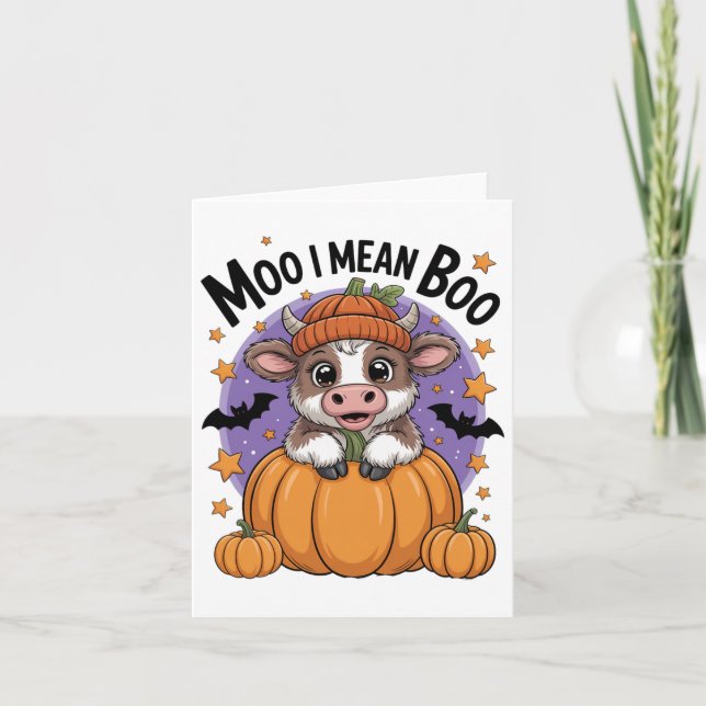 Cartão Vaca de Halloween Moo Quero Dizer Boo Fall (Frente)
