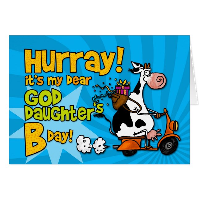 Cartão vaca do patinete do BD - goddaughter (Frente Horizontal)