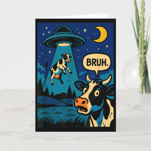 Cartão Vaca engraçada Meme Ufo Alien Zoológico Meninos Me