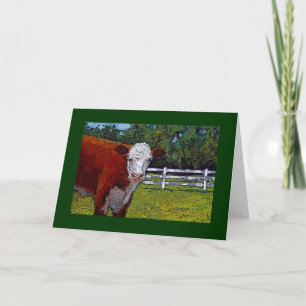 Cartão Vaca Hereford em Pastura: Ilustração: Animal Fazen