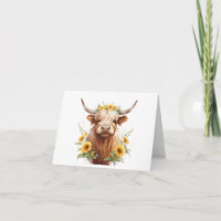 Vaca Highland com Flor Amarelo de Girassol