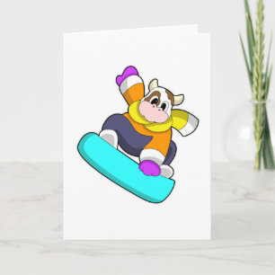 Cartão Vaca no Snowboarding com Snowboard
