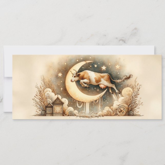 Cartão Vaca Pulando Sobre A Placa De Saudação Simples Da  (Frente)