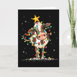 Cartão Vaca Rena Cachimbo Papai Noel Luzes de Natal Diver
