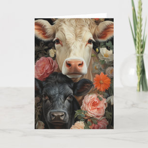 Cartão Vacas Adoráveis nas Flores Todas as Ocasiões