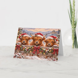 Cartão Vacas das Terras Altas do Natal – Arte em Aquarela