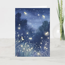 Cartão Vaga-lumes à Noite | Vaga-lume Azul Aquarela