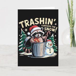 Cartão Vagando Pela Neve Natal Raccoon Engraçado H