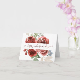 Cartão Valentine floral aquarela vermelho profundo