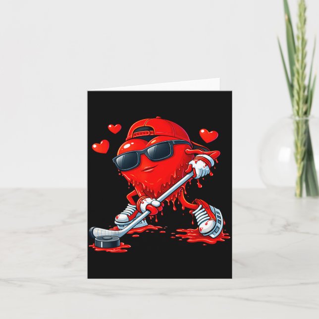 Cartão Valentine Hockey Heart Drip Srt Love Valentines Da (Frente)