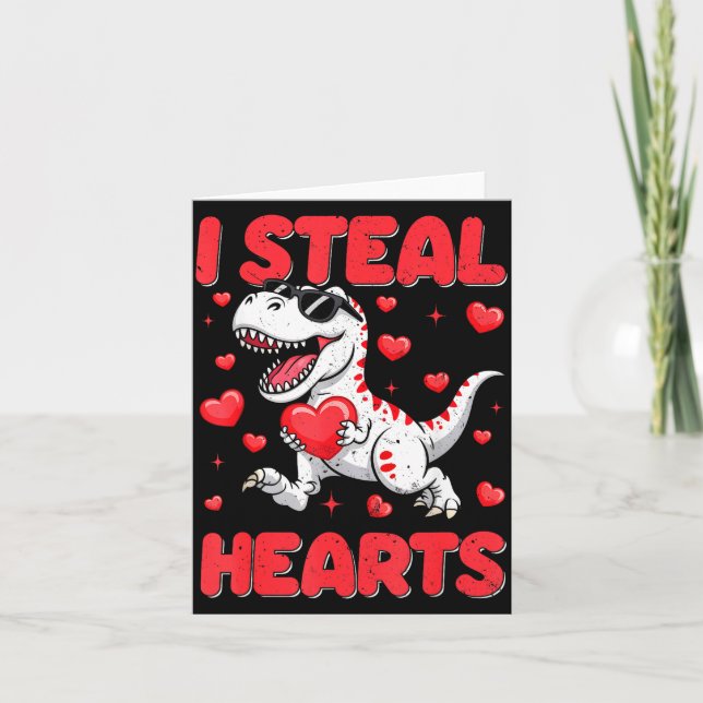 Cartão Valentine I Steal Hearts Trex Dino Toddler Kids Ba (Frente)
