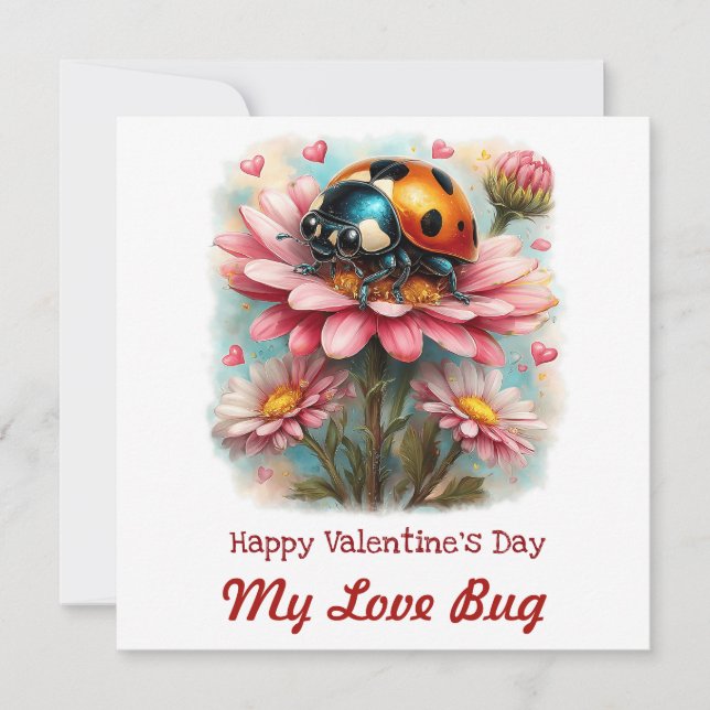 Cartão  Valentine Love Bug on Blossoms Rose (Frente)
