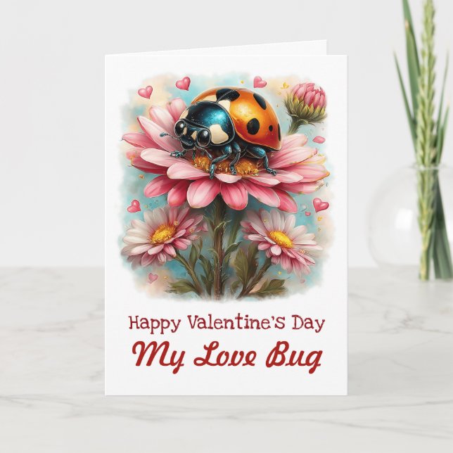 Cartão  Valentine Love Bug on Blossoms Rose (Frente)