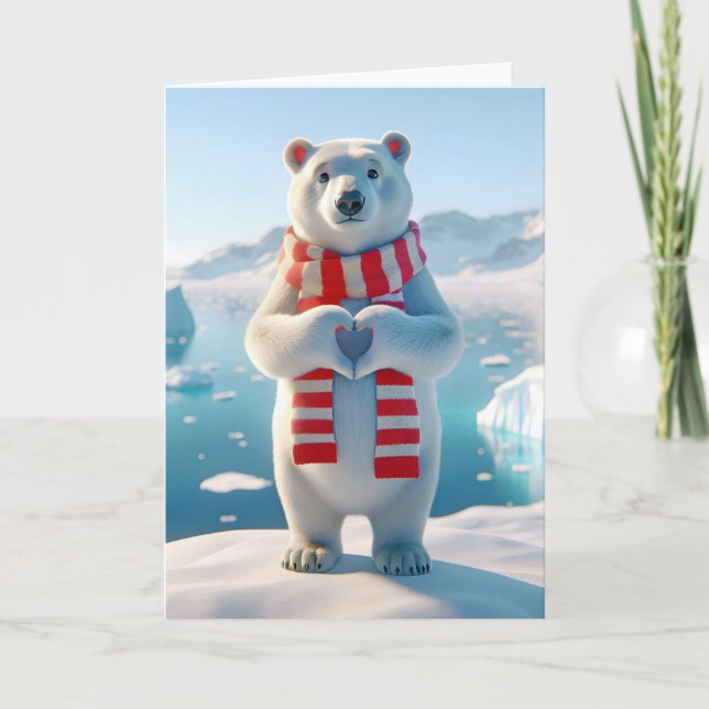 Cartão Valentine Polar Bear With Paws Forming a Heart (Frente)