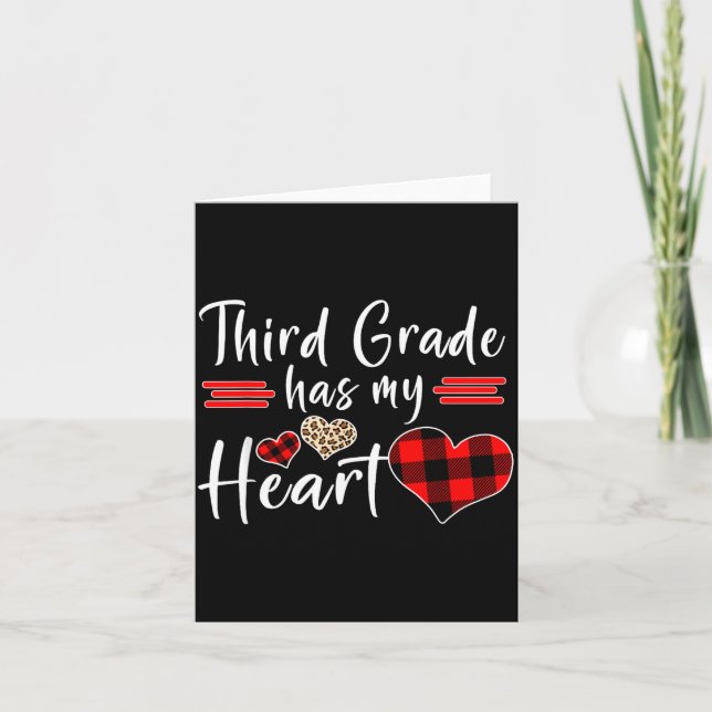 Cartão Valentine’s Day Third Grade Has My Heart Plaid Tea (Frente)
