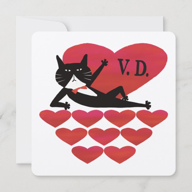Cartão Valentine’s Day Tuxedo Cat (Frente)