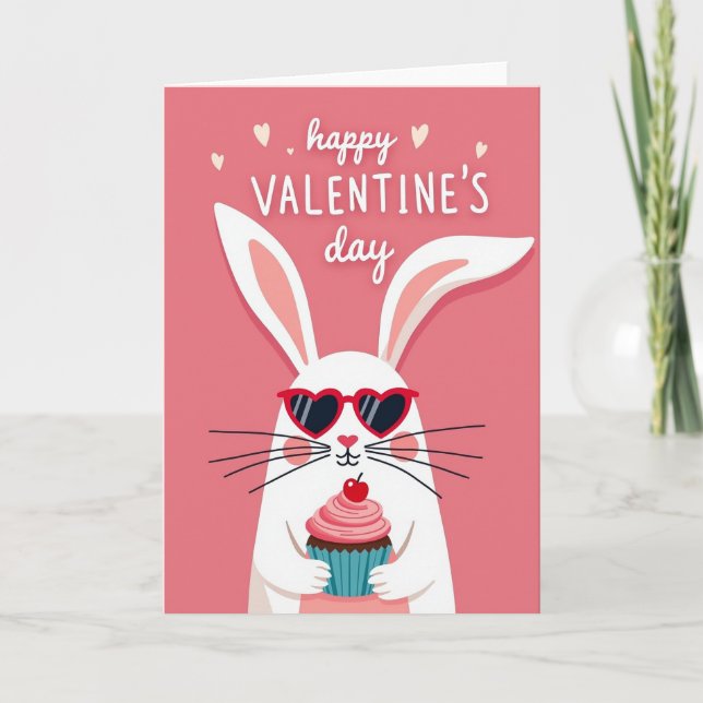 Cartão Valentines Bunny Hearts Cupcake Card (Frente)