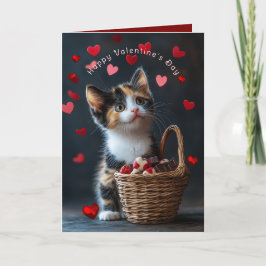 Cartão Valentine's Calico Kitten Chocolates Red Hearts 