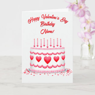 Cartão Valentine's Day Birthday Cake Customizable Candles