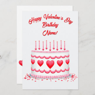 Cartão Valentine's Day Birthday Cake Customizable Candles