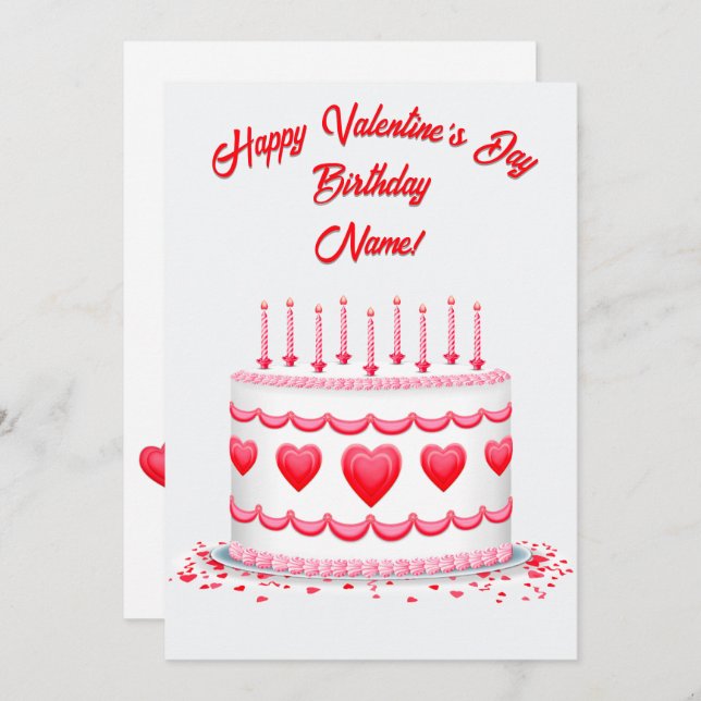 Cartão Valentine's Day Birthday Cake Customizable Candles (Frente/Verso)