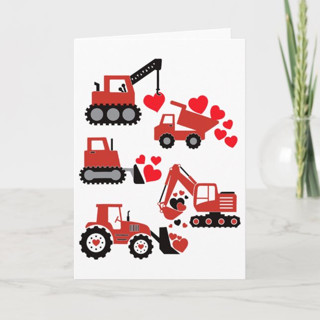 Cartão Valentines Day Boys Kids Toddler Construction Truc (Frente)