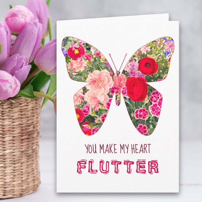 Cartão Valentine's Day Butterfly - Love Floral Flowers (Criador carregado)