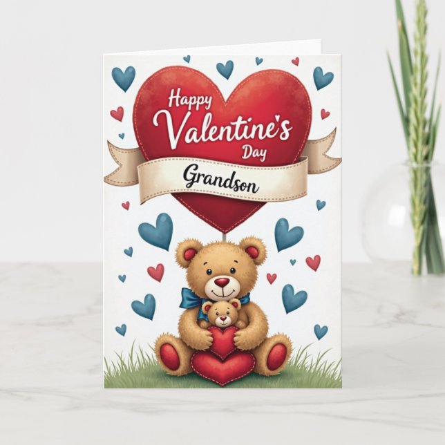 Cartão Valentines Day Grandson Heart Card (Frente)