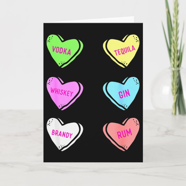 Cartão Valentines Day Hearts Drinking Liquor Lovers Anti  (Frente)