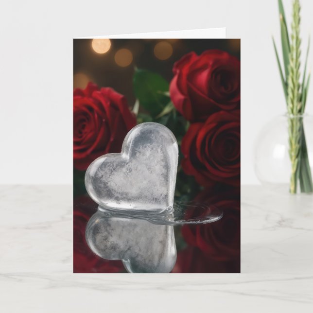 Cartão Valentine's Day Melting Ice Heat With Red Roses (Frente)