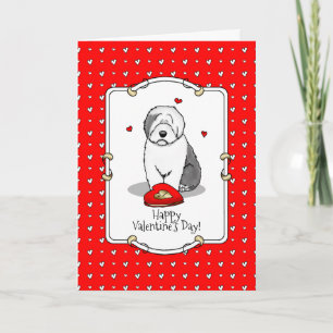 Cartão Valentine's Day Old English Sheepdog Gray 1 Cute