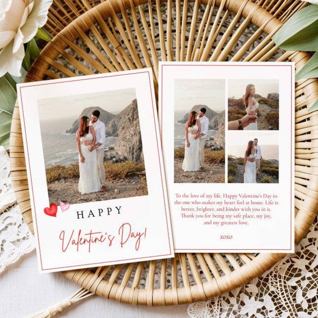Cartão Valentine's Day Photo Card, Pink Red Hearts V'day (Criador carregado)